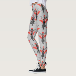 Motorcycle Pattern Motorcyclist Biker Orange Wings Leggings