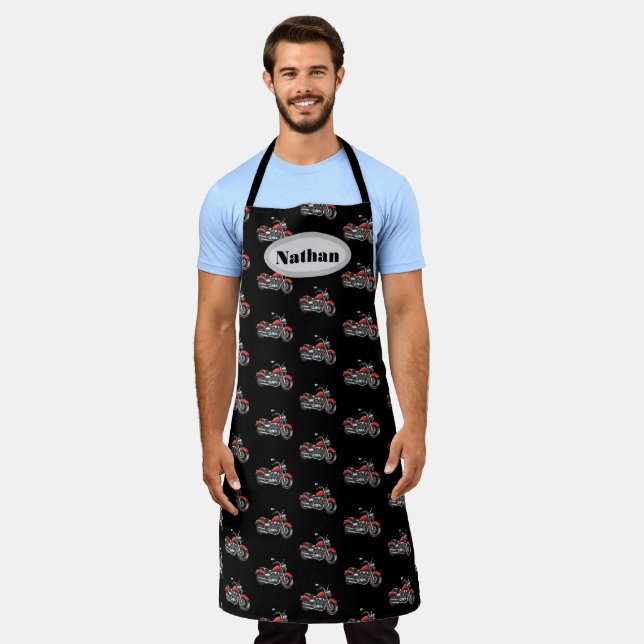 Motorcycle Pattern Personalized Apron (Worn)