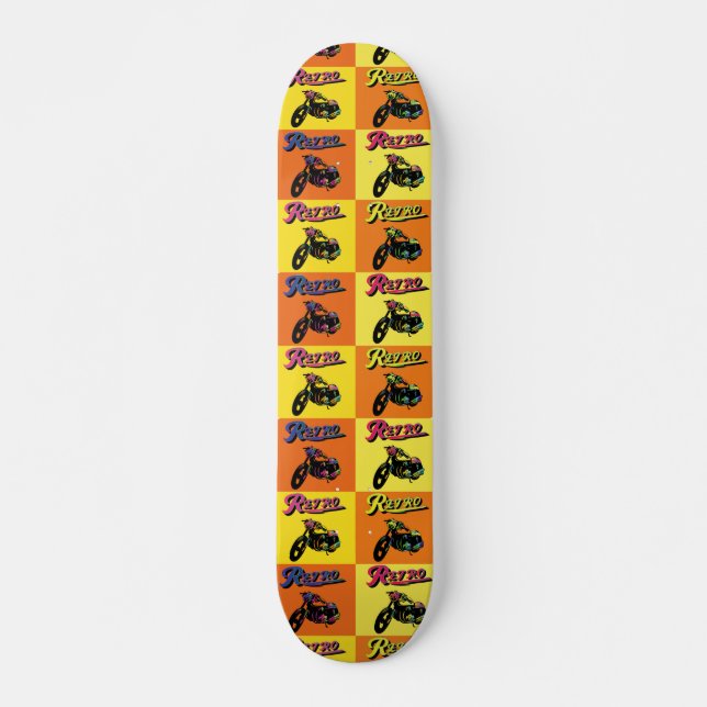 Motorcycle pattern retro 70s popart skateboard (Front)