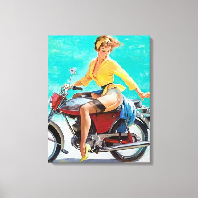 Motorcycle Pin Up Canvas Print (Front)