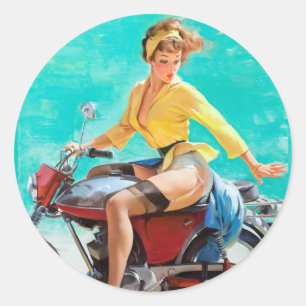 Motorcycle Pin Up Classic Round Sticker