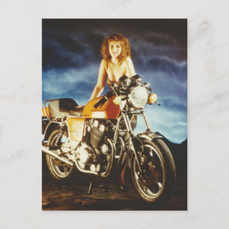 Motorcycle Pin-up Girl Postcard