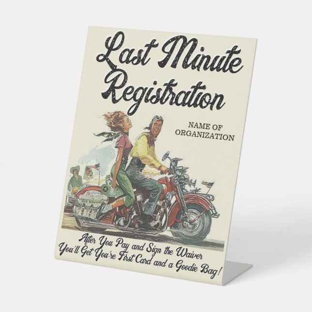 Motorcycle Poker Run Personalized Event Check In Pedestal Sign (Front)