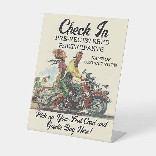 Motorcycle Poker Run Personalized Event Check In Pedestal Sign (Front)
