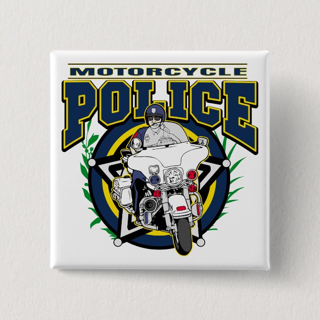 Motorcycle Police 2 Inch Square Button (Front)