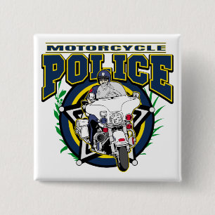 Motorcycle Police 2 Inch Square Button