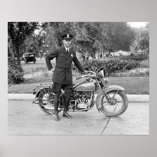 Motorcycle Police Officer, 1932. Vintage Photo Poster (Front)