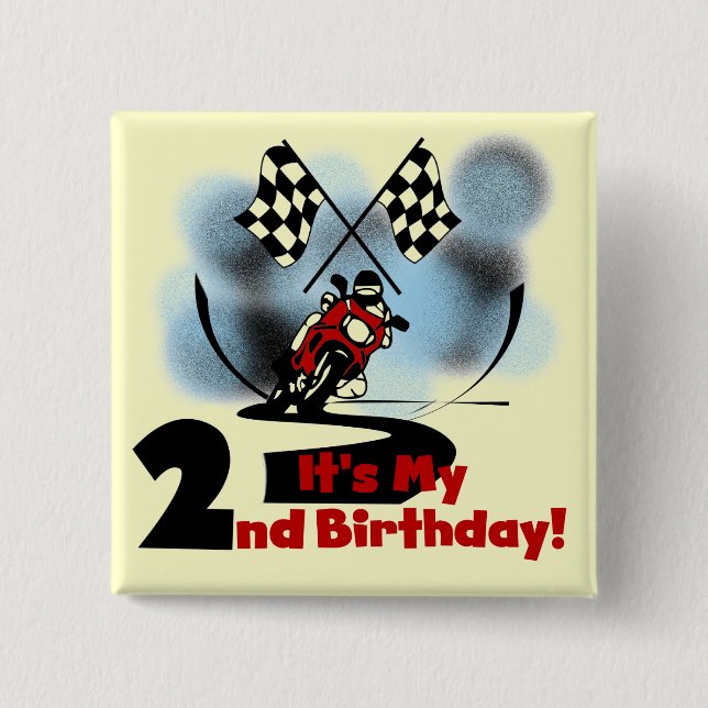 Motorcycle Racing 2nd Birthday Tshirts and Gifts 2 Inch Square Button (Front)