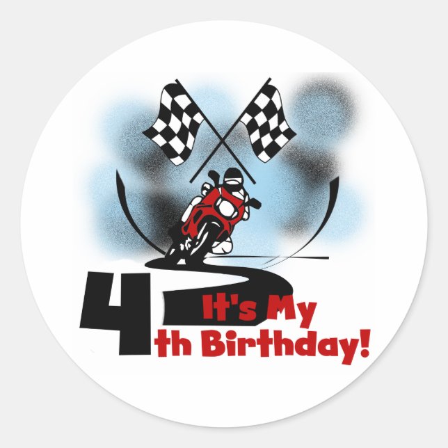 Motorcycle Racing 4th Birthday Tshirts Classic Round Sticker (Front)
