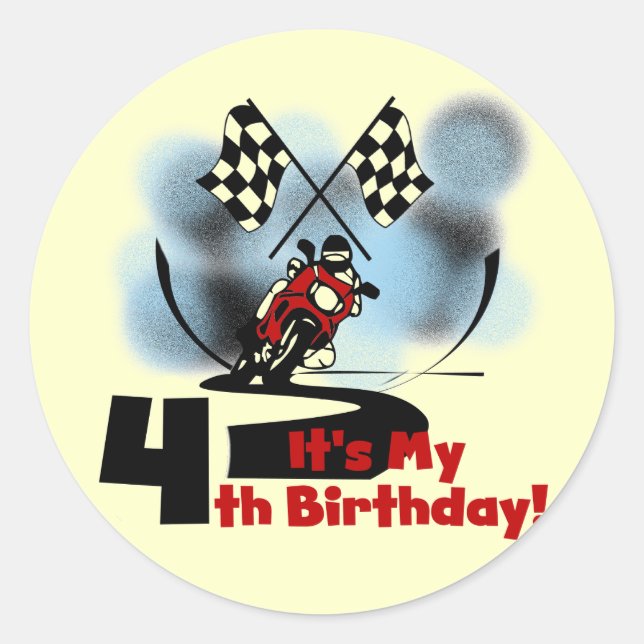 Motorcycle Racing 4th Birthday Tshirts Classic Round Sticker (Front)