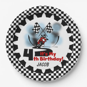 Motorcycle Racing 4th Happy Birthday Paper Plates