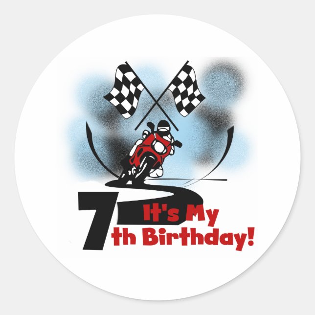 Motorcycle Racing 7th Birthday Classic Round Sticker (Front)