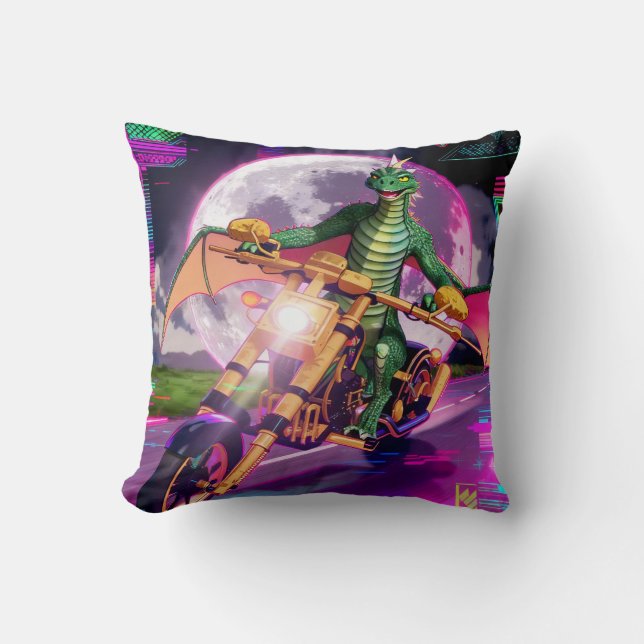 Motorcycle Racing Dragon Throw Pillow (Front)