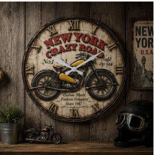 Motorcycle Retro Garage Biker Decor Classic Large Clock