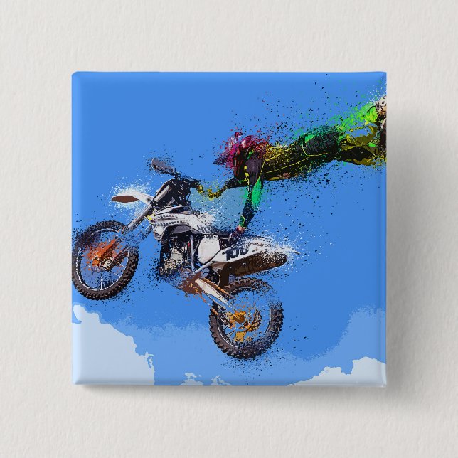 Motorcycle rider motocross jump 2 inch square button (Front)