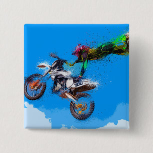 Motorcycle rider motocross jump 2 inch square button