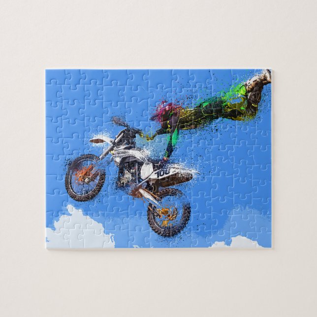 Motorcycle rider motocross jump jigsaw puzzle (Horizontal)