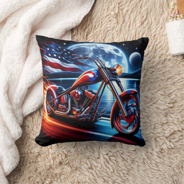Motorcycle riding under the night flag throw pillow (Blanket)