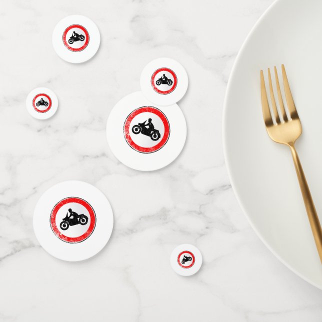 Motorcycle Round Traffic Sign Grunge Confetti (Group)