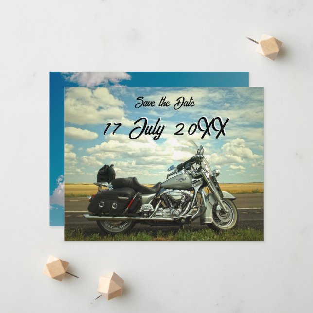  Motorcycle Save the Date Announcement Postcard (Front/Back In Situ)
