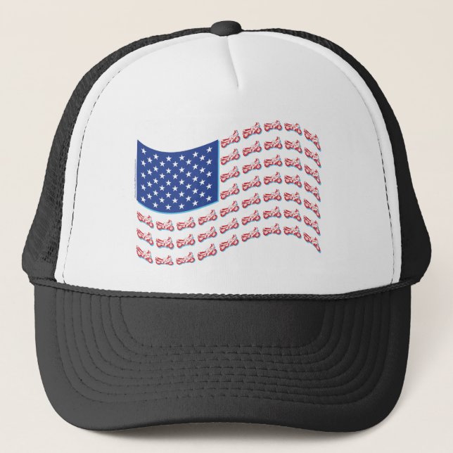 Motorcycle-Shadow-Flag-Wave Trucker Hat (Front)