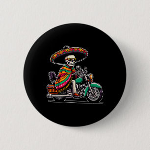 Motorcycle Skeleton Biker Mexican Sombrero Cinco D 2 Inch Round Button