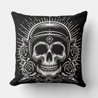 Motorcycle skull legend throw pillow