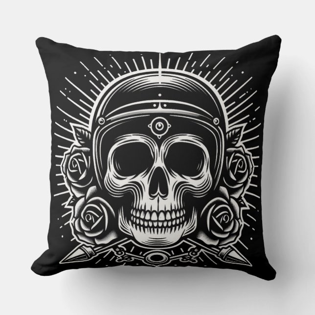 Motorcycle skull legend throw pillow (Front)