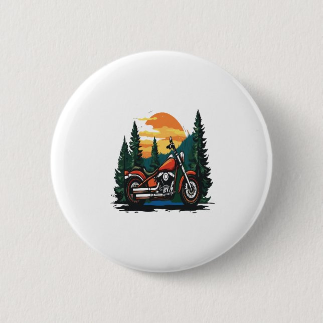 Motorcycle Sunset Biker Landscape 2 Inch Round Button (Front)