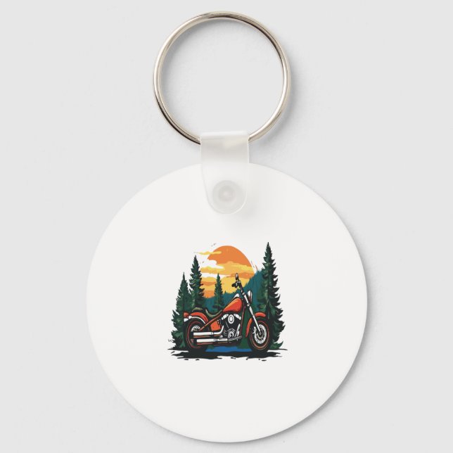 Motorcycle Sunset Biker Landscape Keychain (Front)
