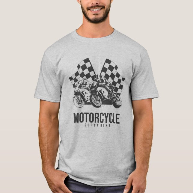 Motorcycle Superbike Racing with Checkered Flags T-Shirt (Front)