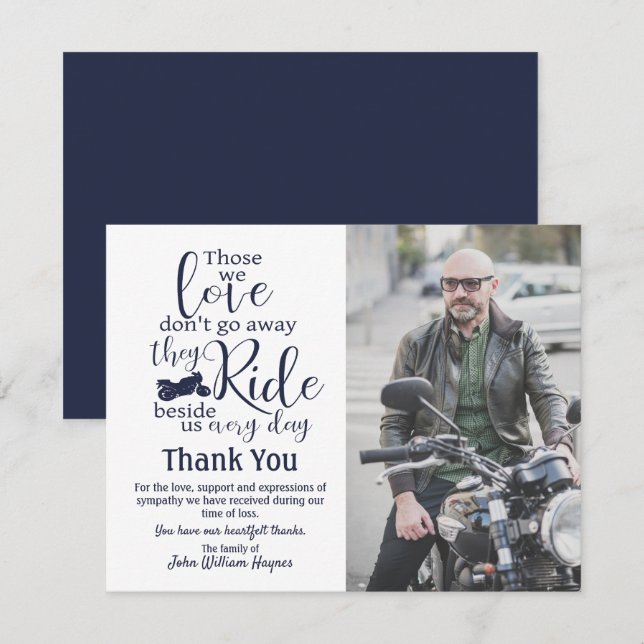 Motorcycle Thank You Funeral Sympathy Card (Front/Back)