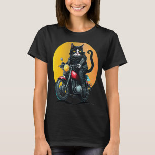Motorcycle Tuxedo Cat Dad Mom Kittens T-Shirt