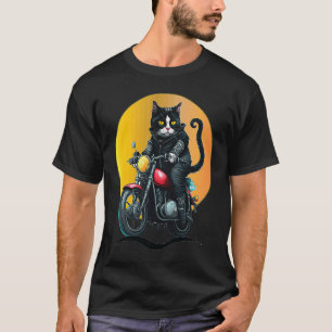 Motorcycle Tuxedo Cat  Dad Mom Kittens T-Shirt