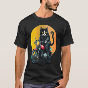 Motorcycle Tuxedo Cat Dad Mom Kittens T-Shirt