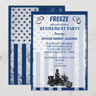   Motorcycle US Flag Police Officer Retirement  Invitation