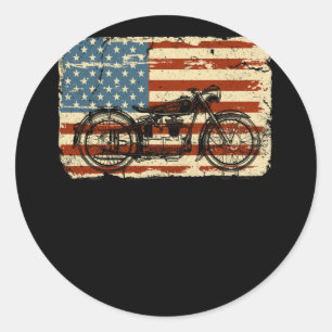 Motorcycle USA Flag patriotic vintage July 4th Classic Round Sticker