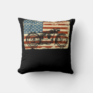 Motorcycle USA Flag patriotic vintage July 4th Throw Pillow