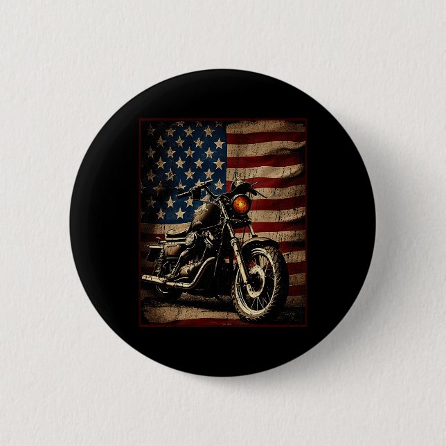 Motorcycle Usa Flag Retro Biker  2 Inch Round Button (Front)