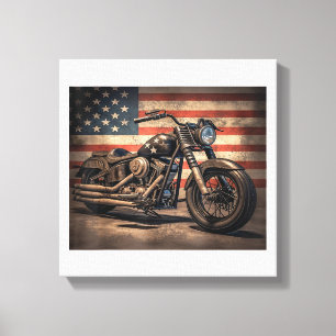 Motorcycle USA Flag Retro Biker Canvas Print