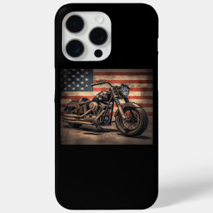 Motorcycle USA Flag Retro Biker iPhone 15 Pro Max Case