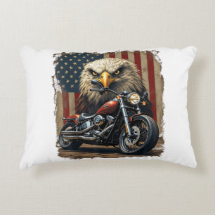 Motorcycle USA Flag Retro Biker Chopper Accent Pillow