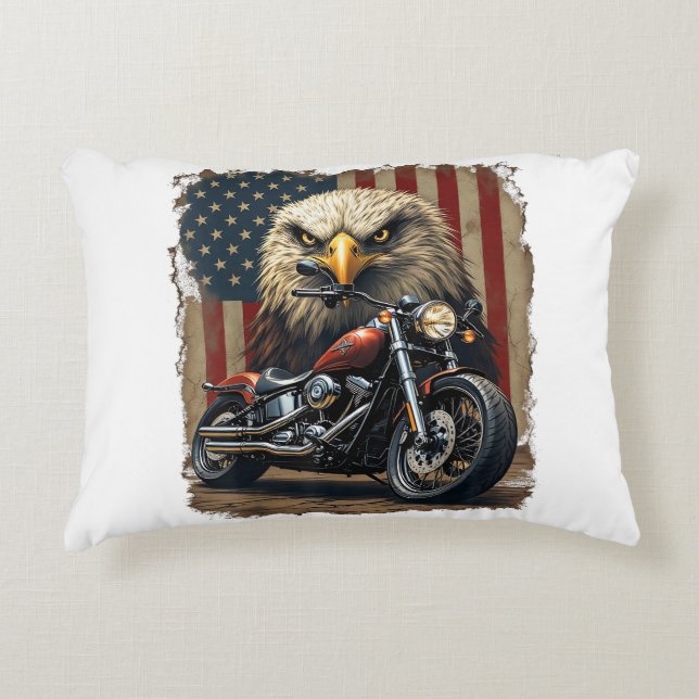 Motorcycle USA Flag Retro Biker Chopper Accent Pillow (Front)