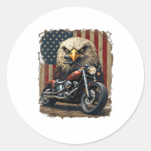Motorcycle USA Flag Retro Biker Chopper Classic Round Sticker