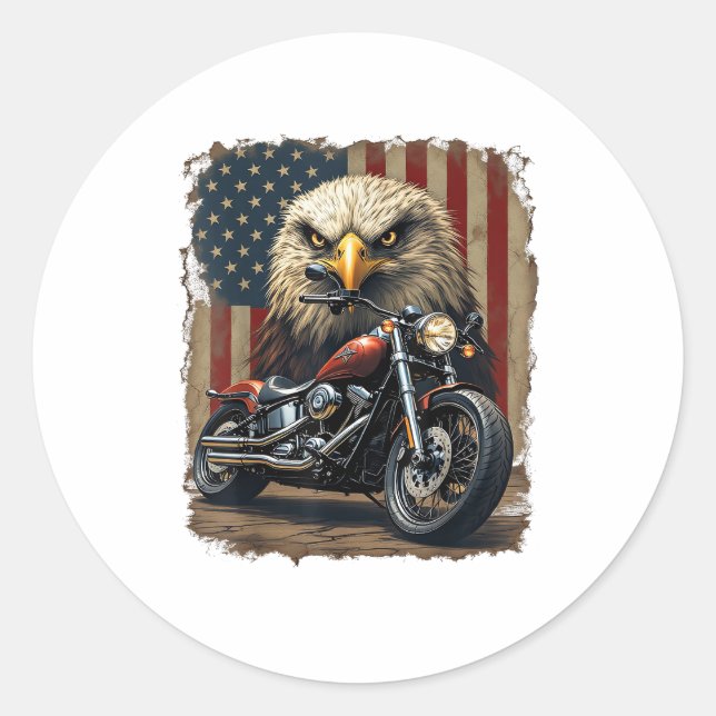 Motorcycle USA Flag Retro Biker Chopper Classic Round Sticker (Front)