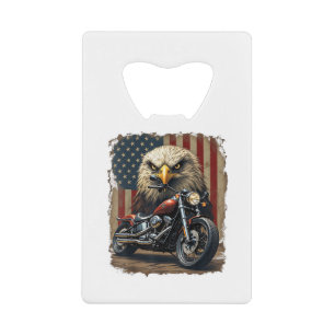 Motorcycle USA Flag Retro Biker Chopper Credit Card Bottle Opener