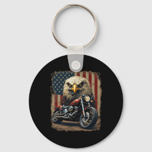 Motorcycle Usa Flag Retro Biker Chopper Keychain