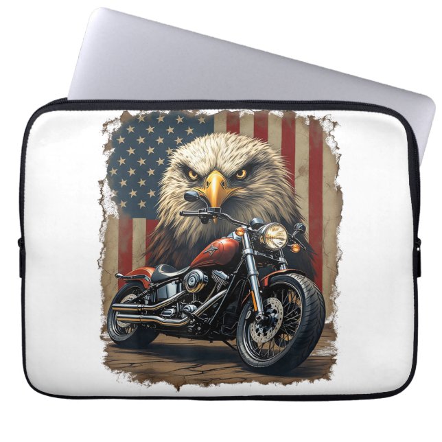 Motorcycle USA Flag Retro Biker Chopper Laptop Sleeve (Front)