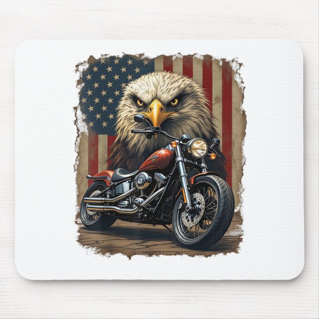 Motorcycle USA Flag Retro Biker Chopper Mouse Pad (Front)