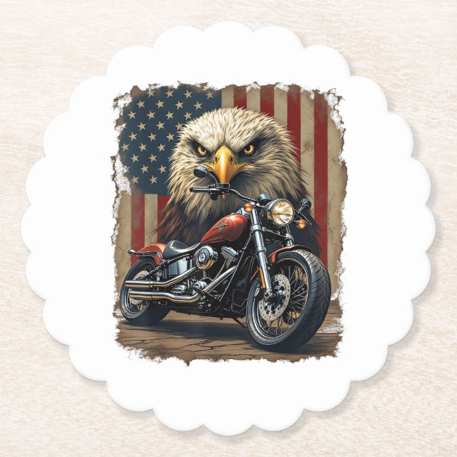 Motorcycle USA Flag Retro Biker Chopper Paper Coaster (Front)